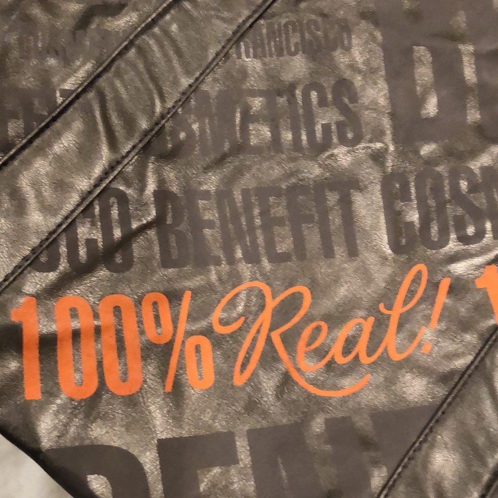ā¤ļøBENEFIT Tote make up bag! Color: gunmetal with orange writing! Prelovedš©¶ - Picture 13 of 15